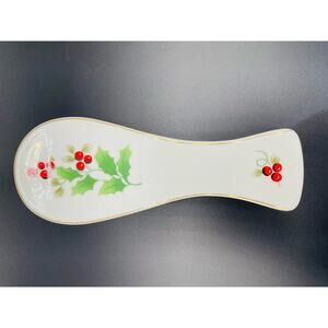 Vintage ROYAL NORFOLK Porcelain Christmas Holiday Holly & Berry Spoon Rest